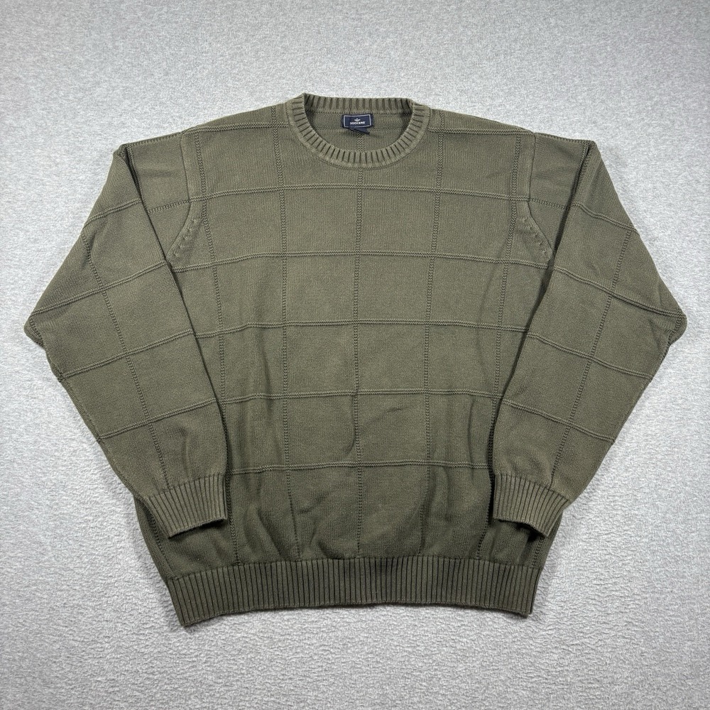 Dockers Grid Knit Sweater Men 2XL Olive Green Cotton Crewneck Grunge Vintage 90s